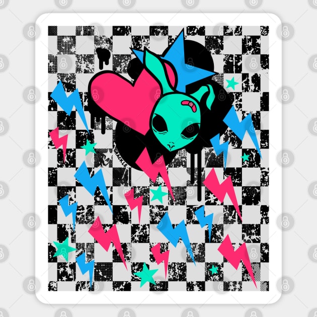 Rock Bunny Checkerboard (Dark Version) Magnet by Jan Grackle